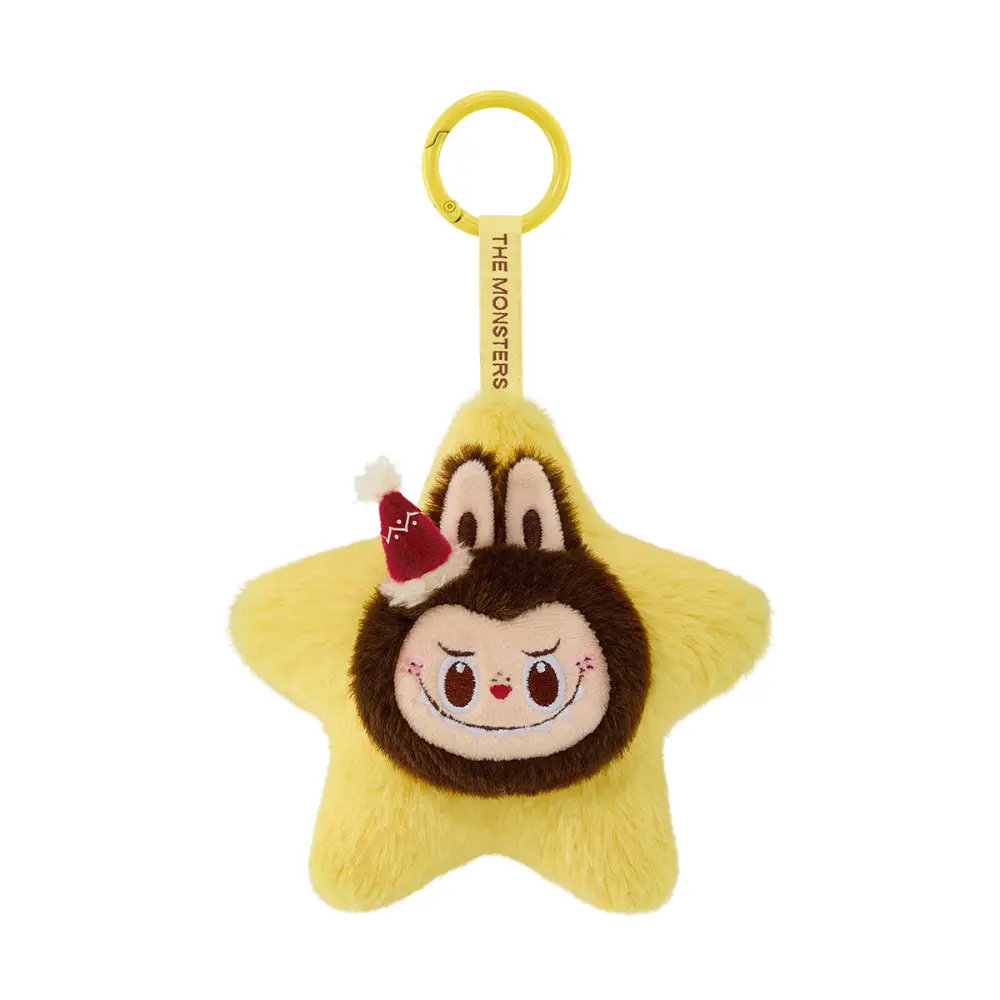 Peluche Labubu étoile jaune avec bonnet de Noël – POP MART